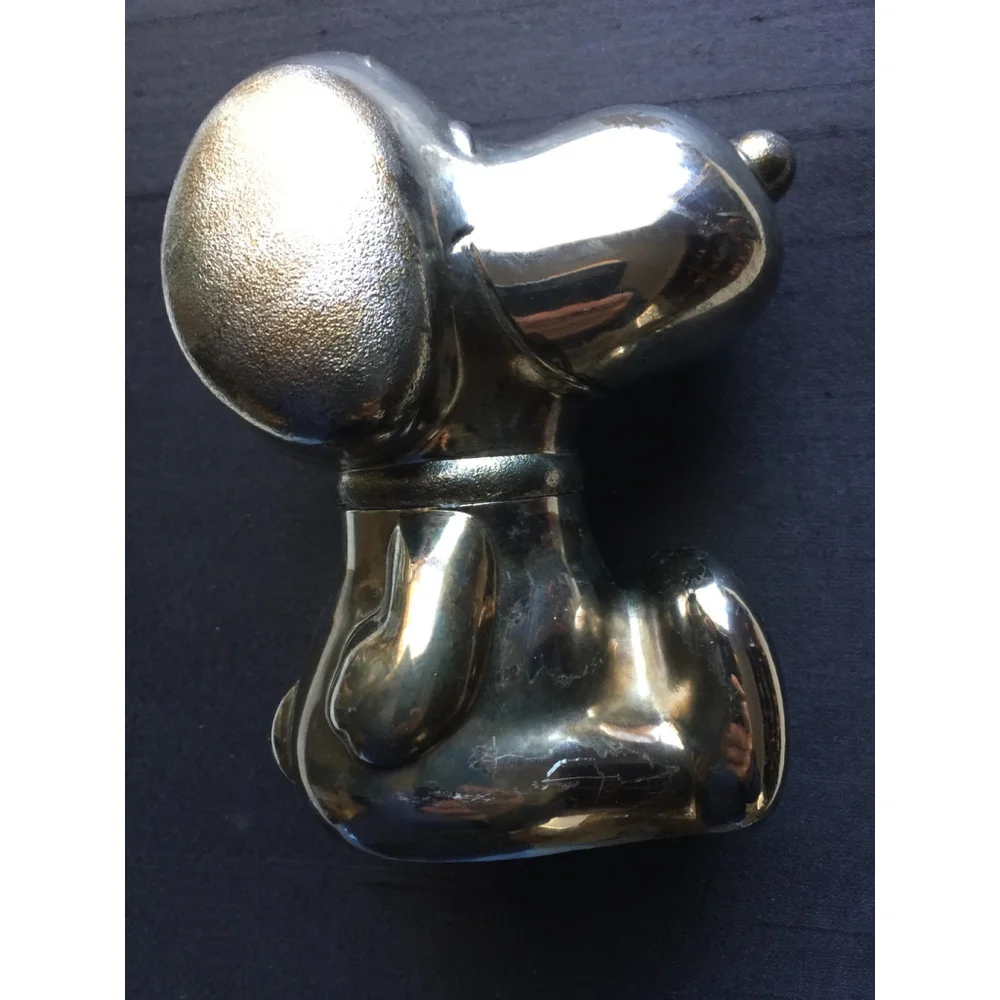 VINTAGE PEANUTS SNOOPY Silver Plated Bank, With Bottom Metal Plug